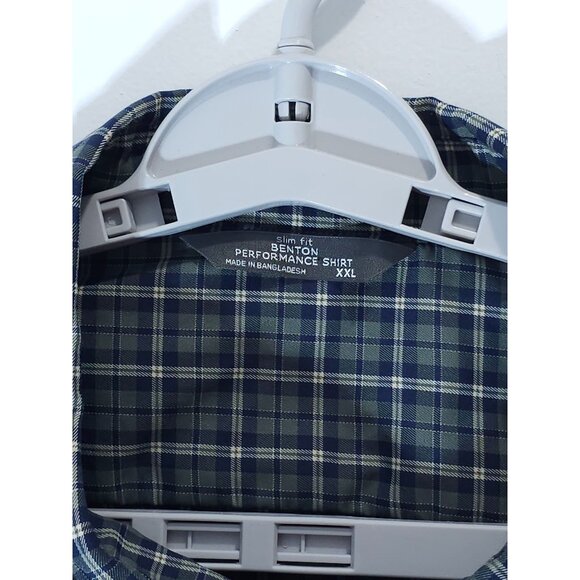 Men's Slim Fit Benton Performance Shirt XXL Blue Green Plaid Long Sleeve Button- - Picture 4 of 10